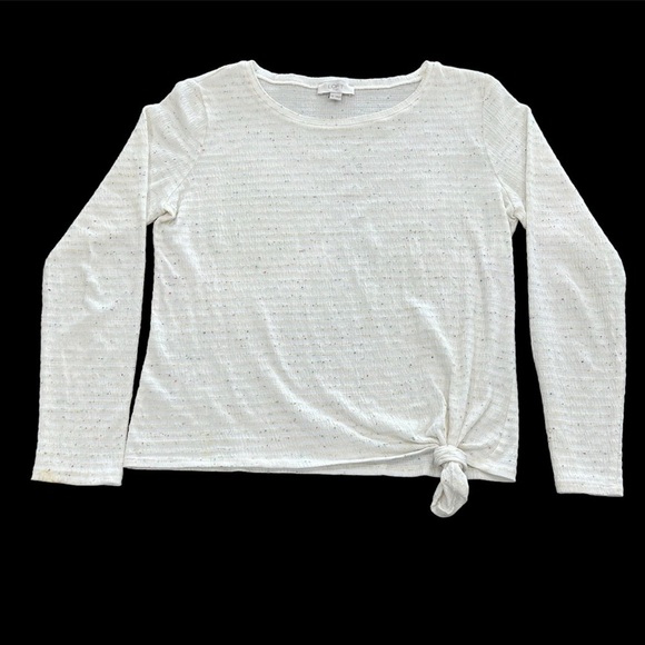 LOFT Outlet Long Sleeve Speckled Ribbed Top With Tie Knot At Bottom Size Medium - Picture 1 of 5